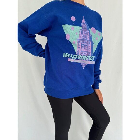 vintage blue balloonfest ohio funny humor graphic cozy crewneck pullover sweater - Picture 6 of 8